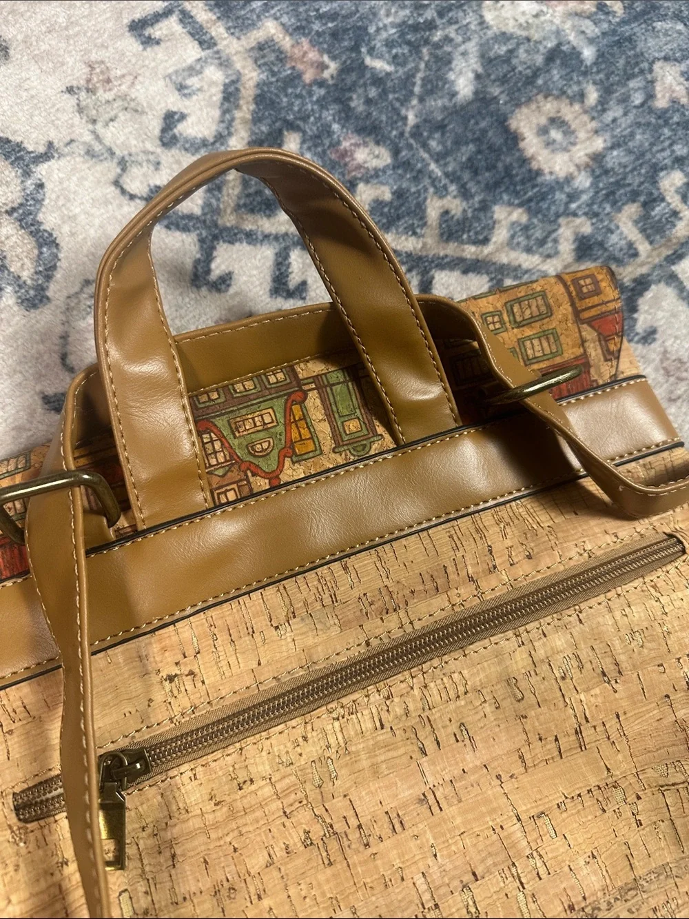 Cityscape Cork Backpack Tote in Tan and Multicolor - Unbranded